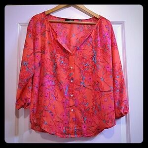Willi Smith Coral Floral Blouse
